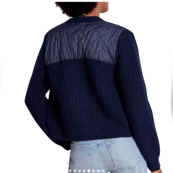 Boden Short Quilted Knitted Jacket Navy Wool Blend US 8 NWT - Picture 2 of 11